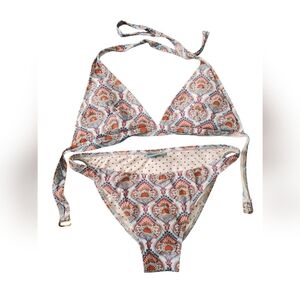 Letarte White Blue Orange Paisley Embellished Halter Bikini Size M MSRP $295